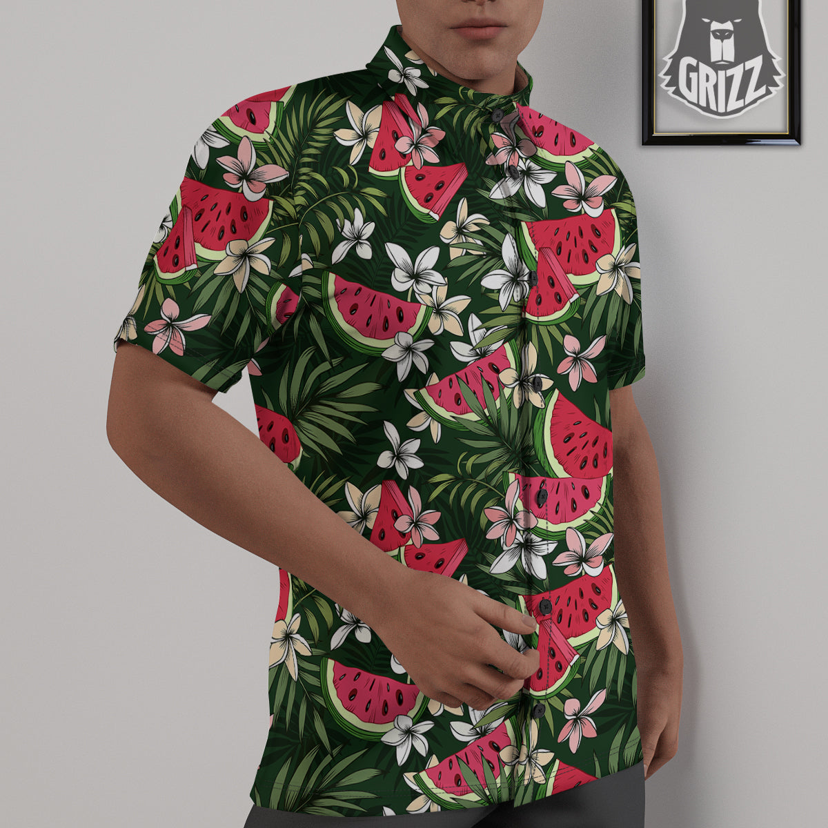 Watermelon Leaves Tropical Print Pattern Untucked Shirts-grizzshop