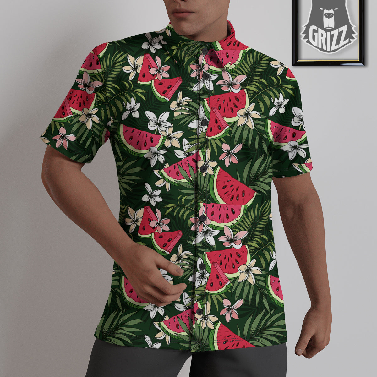 Watermelon Leaves Tropical Print Pattern Untucked Shirts-grizzshop