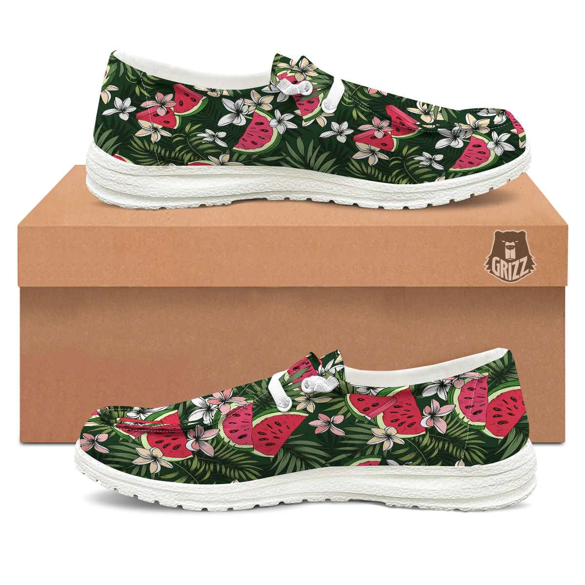 Watermelon Leaves Tropical Print Pattern White Loafers-grizzshop