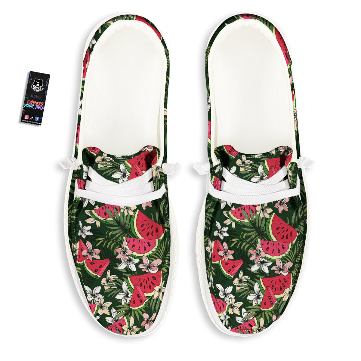 Watermelon Leaves Tropical Print Pattern White Loafers-grizzshop