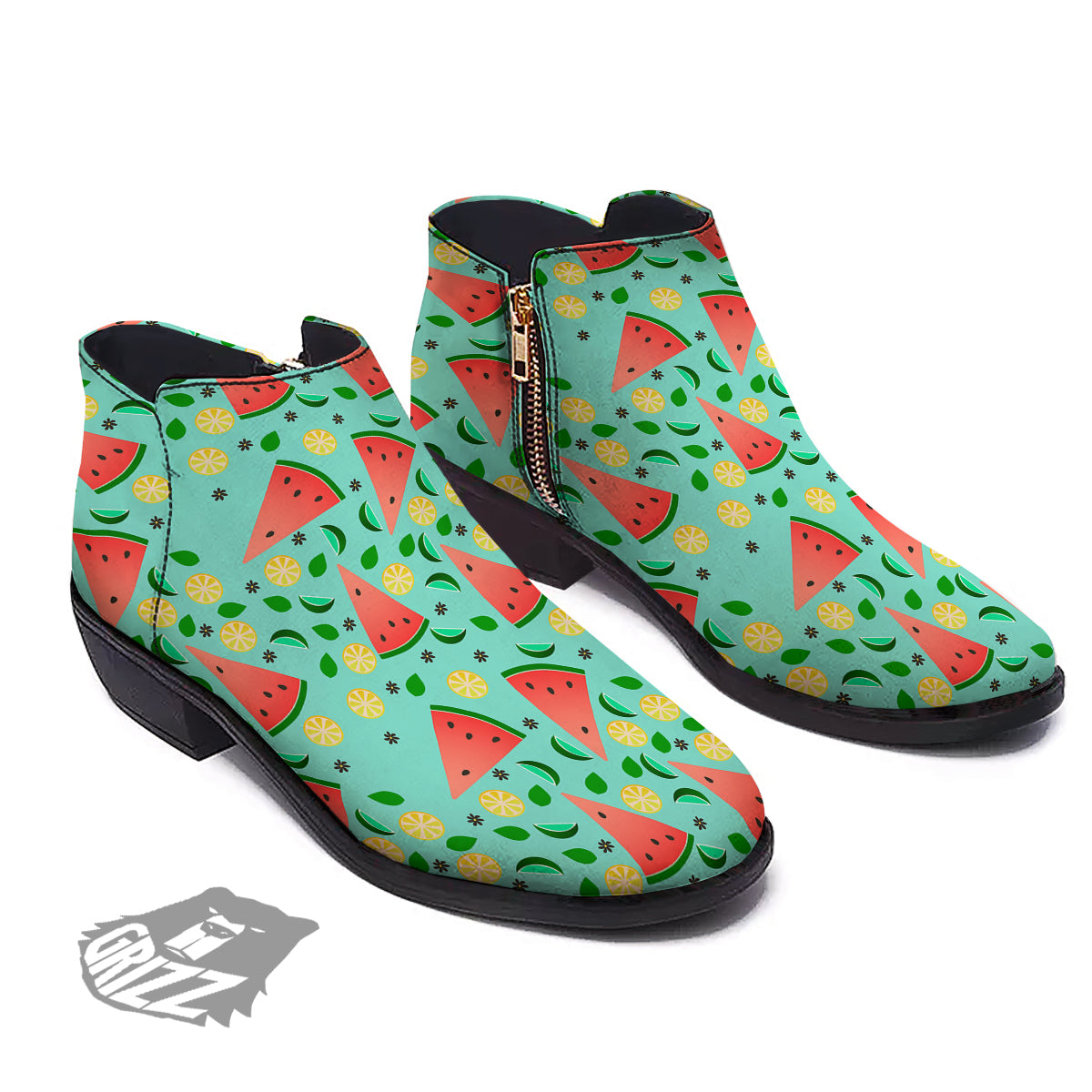 Watermelon Lime Green Print Pattern Ankle Boots-grizzshop