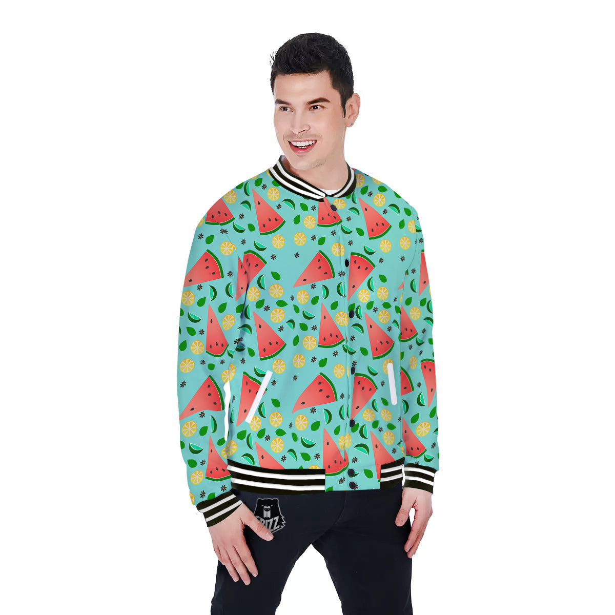 Watermelon Lime Green Print Pattern Baseball Jacket-grizzshop