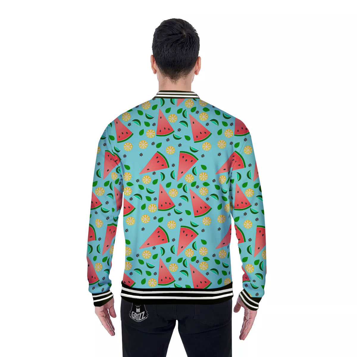 Watermelon Lime Green Print Pattern Baseball Jacket-grizzshop