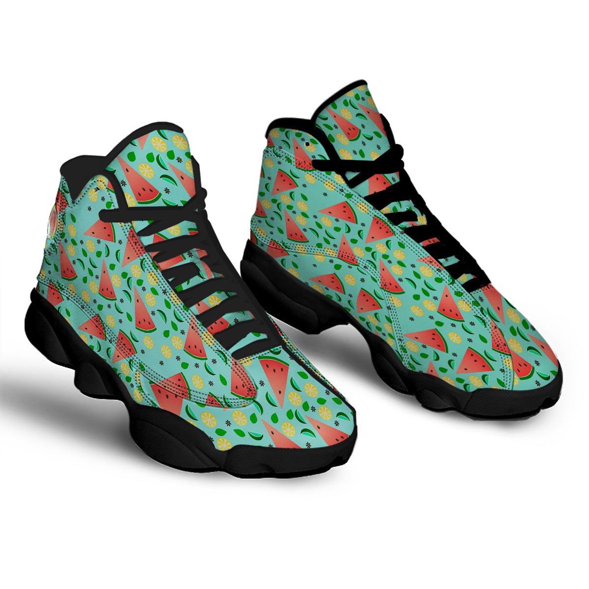 Watermelon Lime Green Print Pattern Black Basketball Shoes-grizzshop
