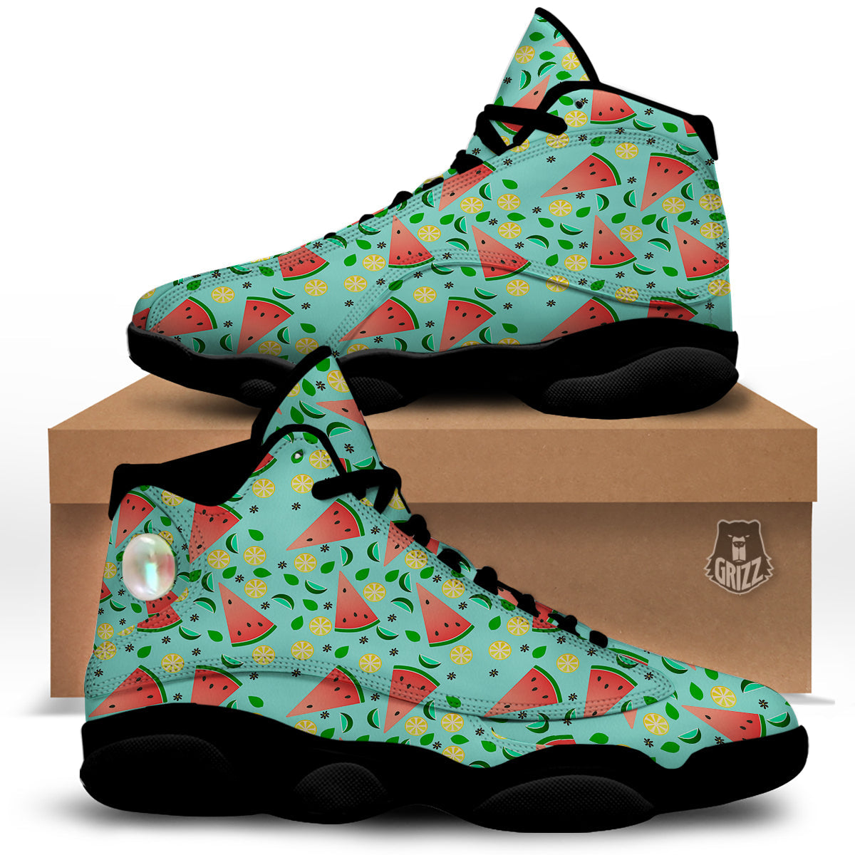 Watermelon Lime Green Print Pattern Black Basketball Shoes-grizzshop