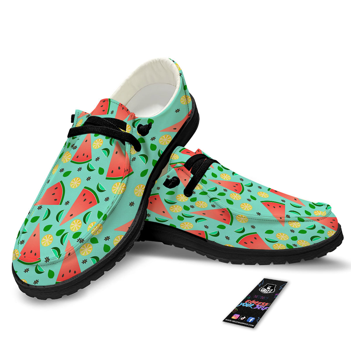 Watermelon Lime Green Print Pattern Black Loafers-grizzshop