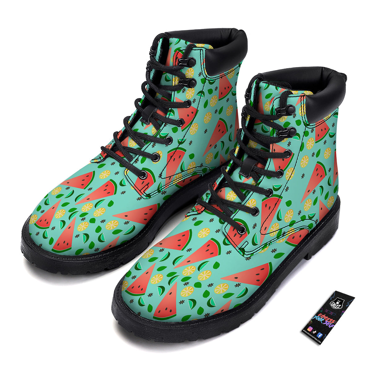 Watermelon Lime Green Print Pattern Boots-grizzshop