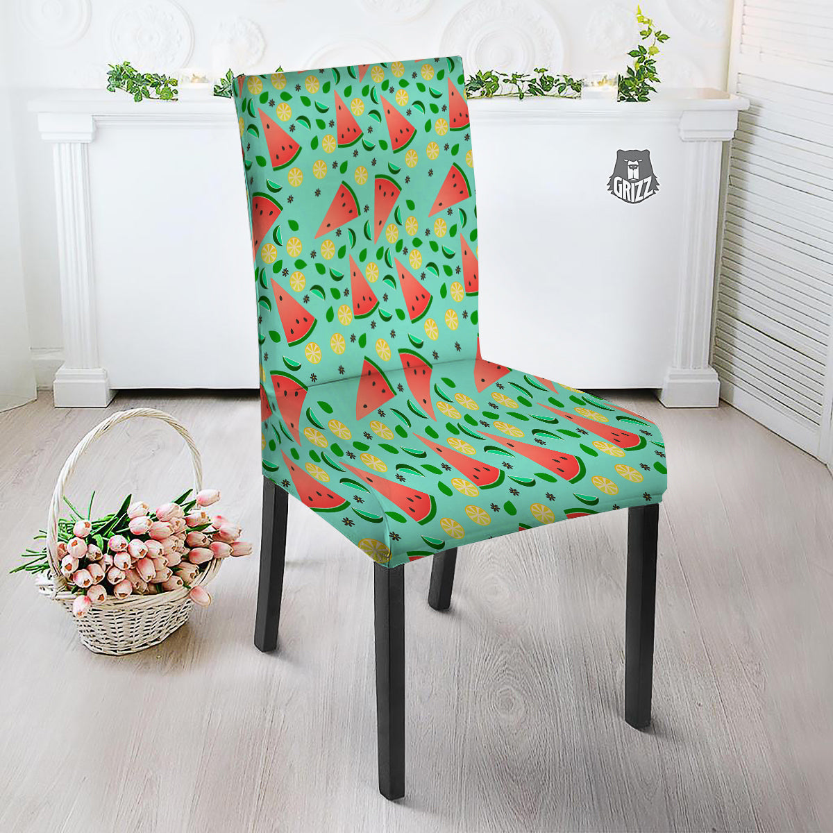 Watermelon Lime Green Print Pattern Dining Chair Slipcover-grizzshop