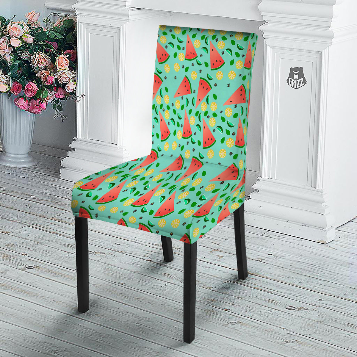 Watermelon Lime Green Print Pattern Dining Chair Slipcover-grizzshop