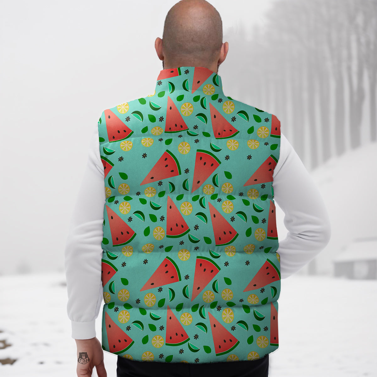 Watermelon Lime Green Print Pattern Down Vest-grizzshop