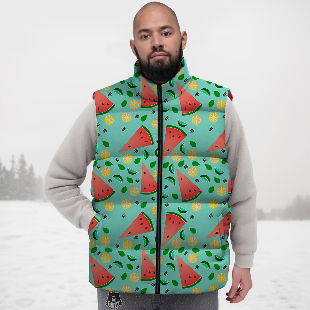 Watermelon Lime Green Print Pattern Down Vest-grizzshop