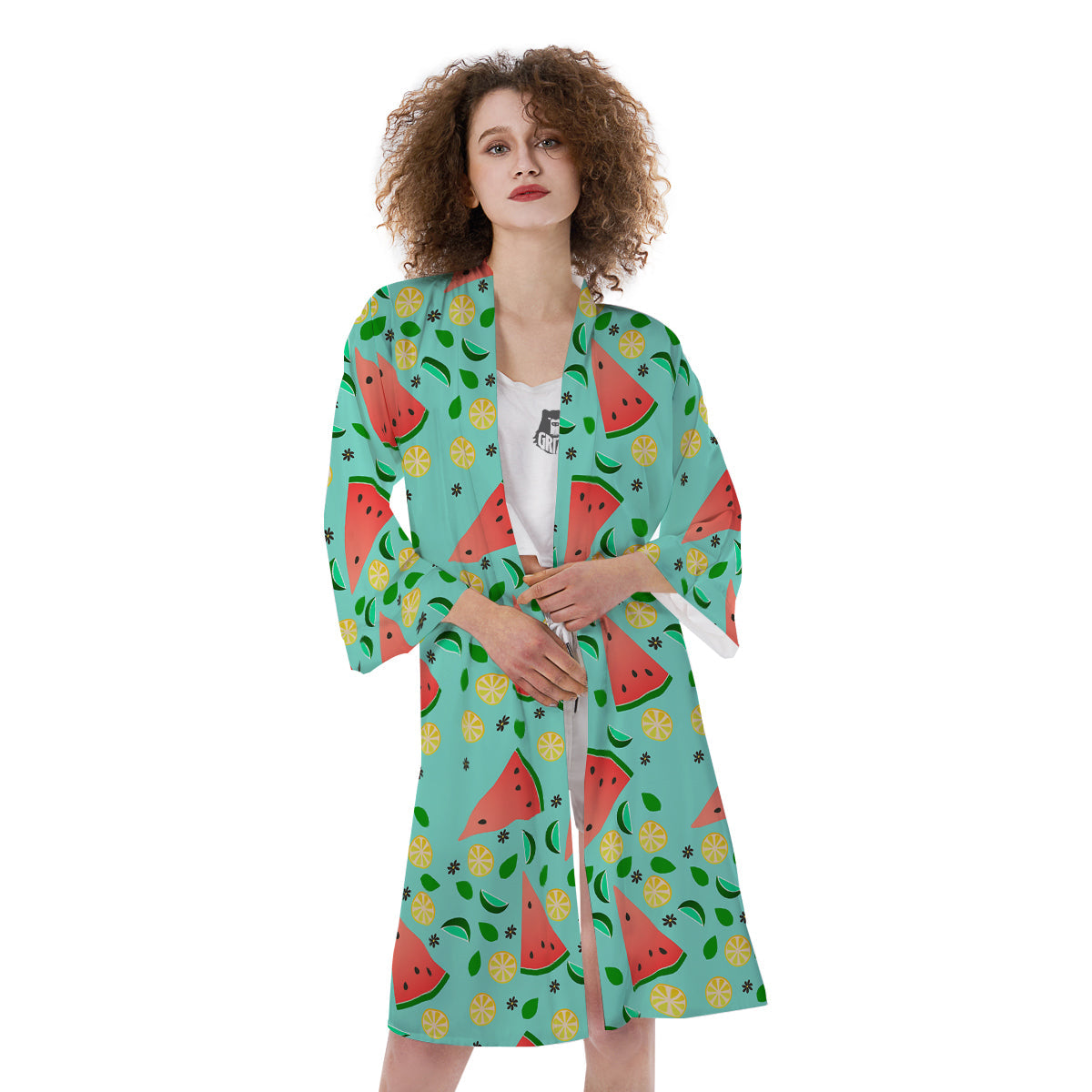 Watermelon Lime Green Print Pattern Kimono-grizzshop