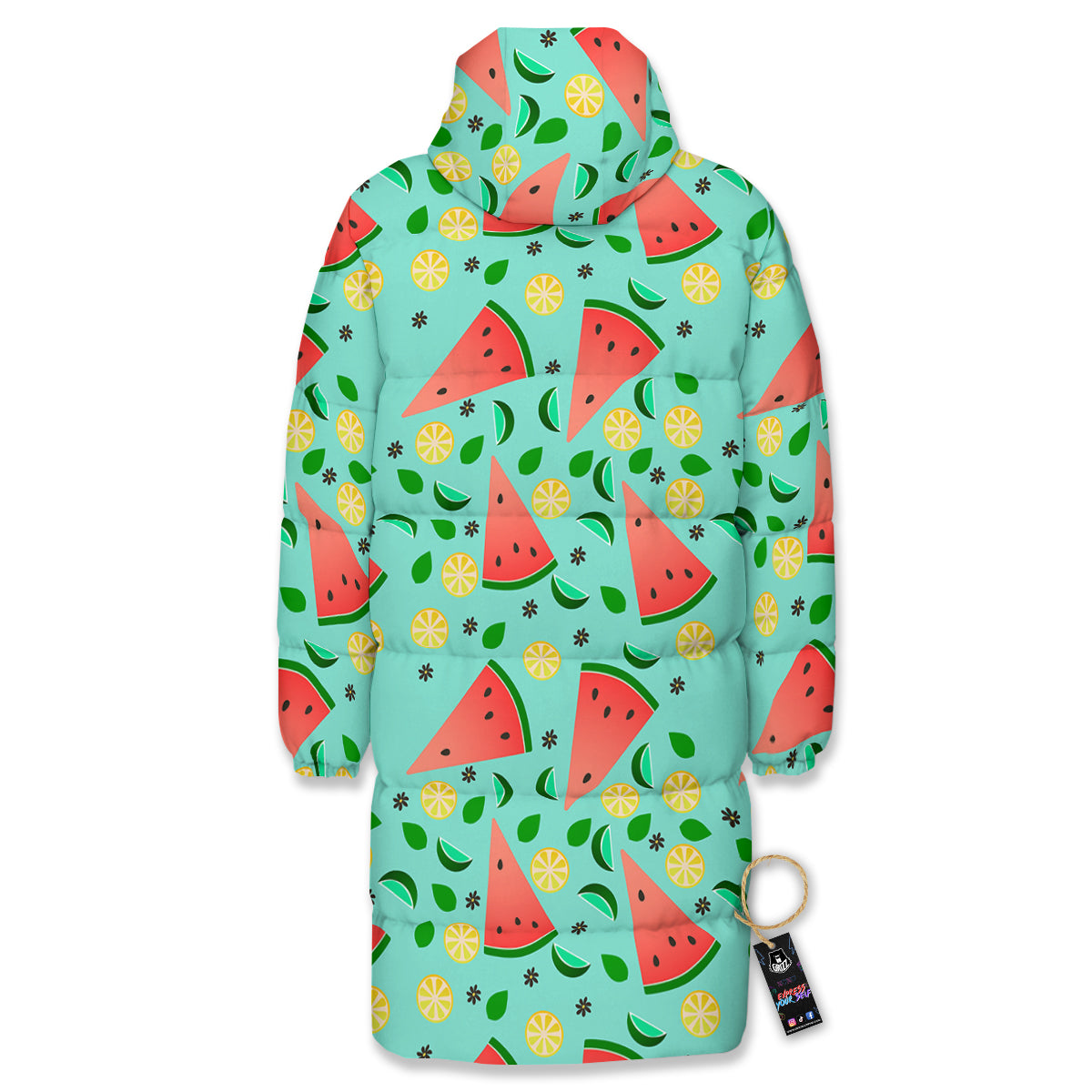 Watermelon Lime Green Print Pattern Long Down Jacket-grizzshop