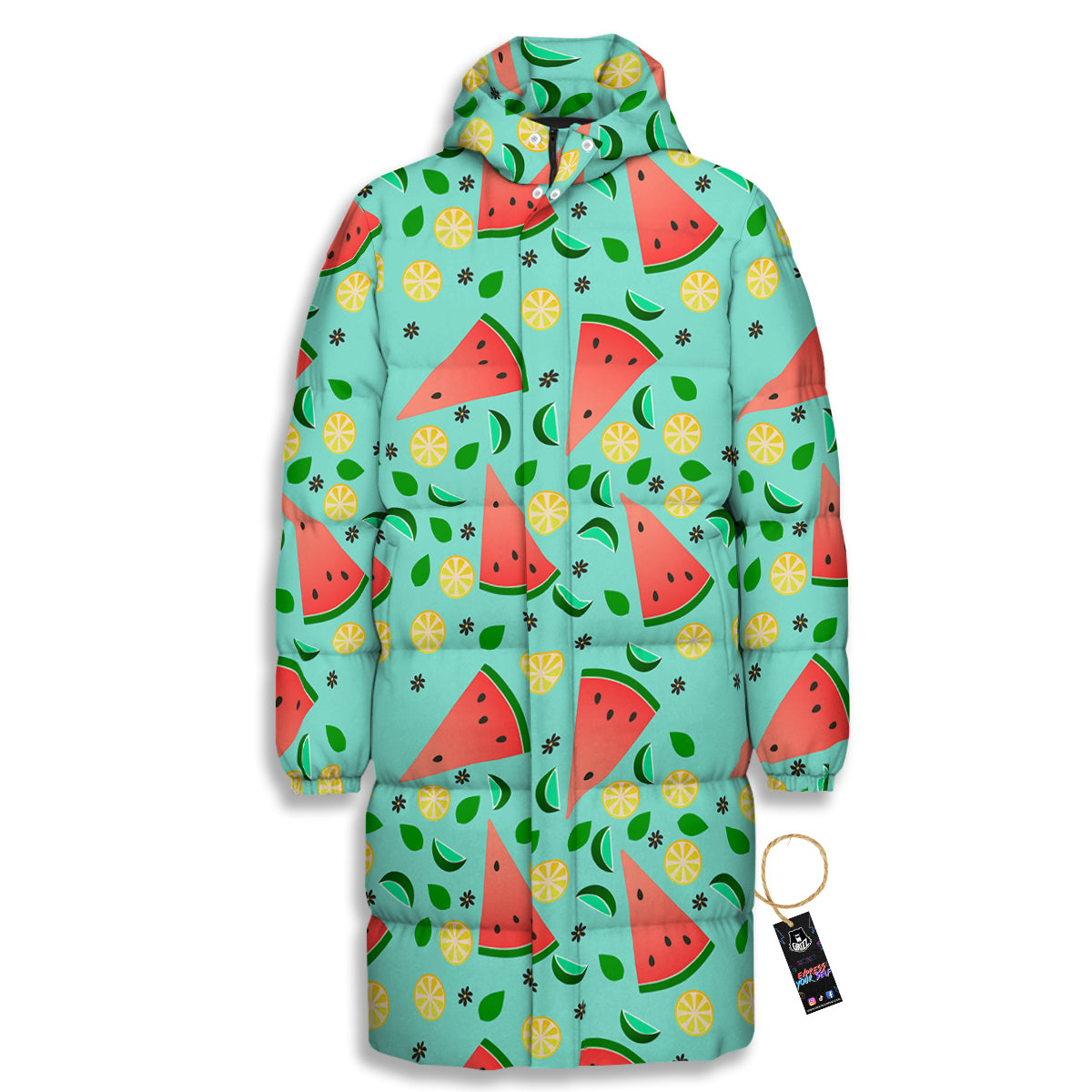 Watermelon Lime Green Print Pattern Long Down Jacket-grizzshop