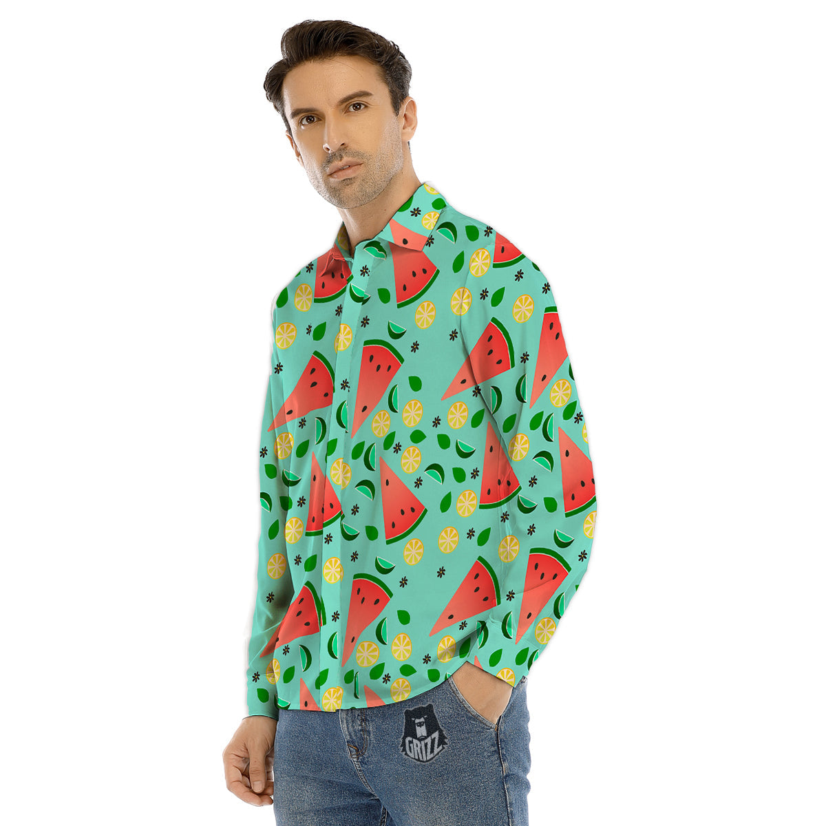 Watermelon Lime Green Print Pattern Men's Dress Shirts-grizzshop