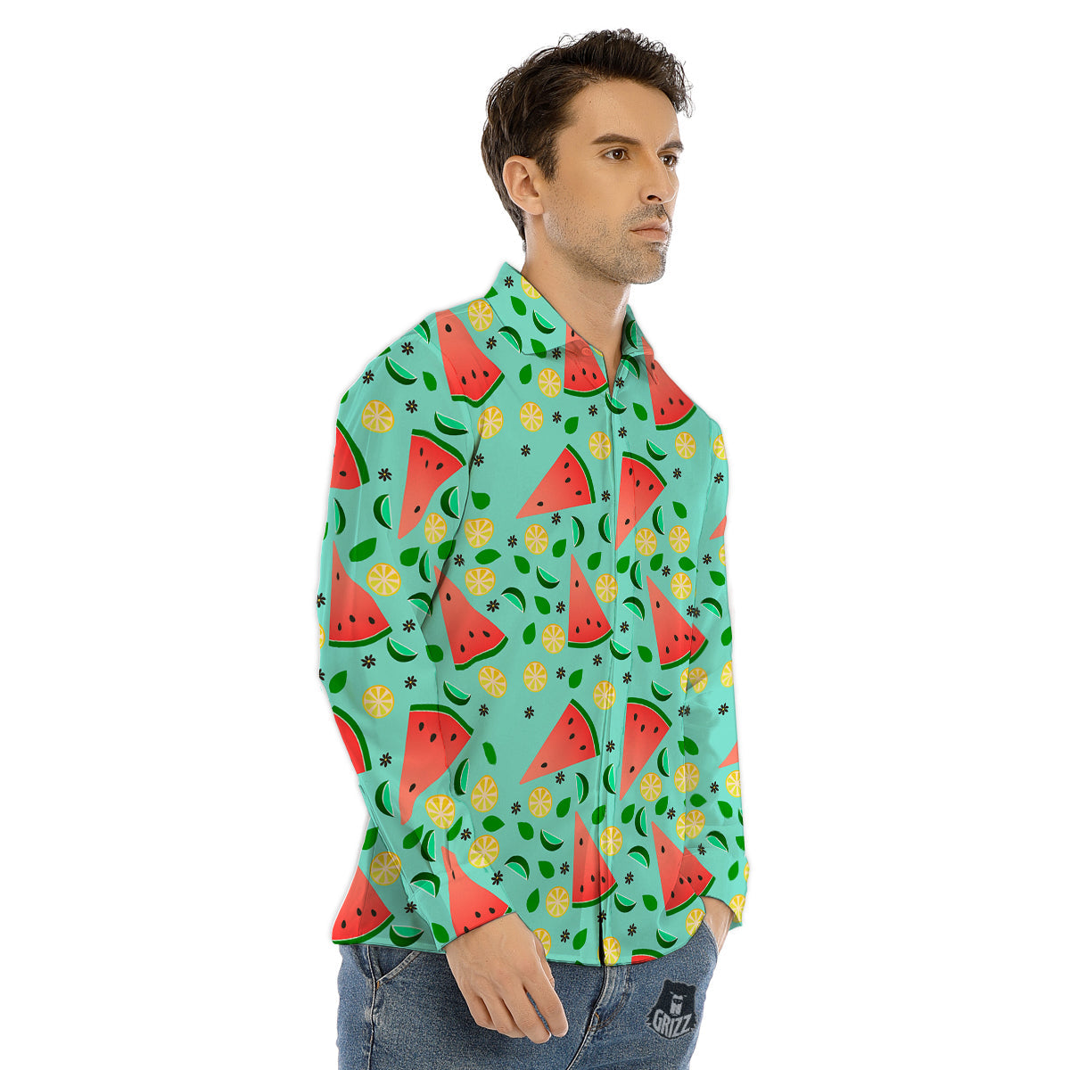Watermelon Lime Green Print Pattern Men's Dress Shirts-grizzshop