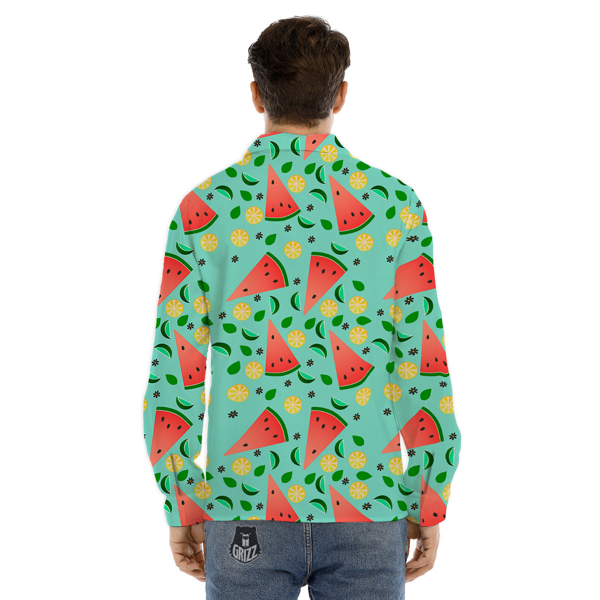 Watermelon Lime Green Print Pattern Men's Dress Shirts-grizzshop