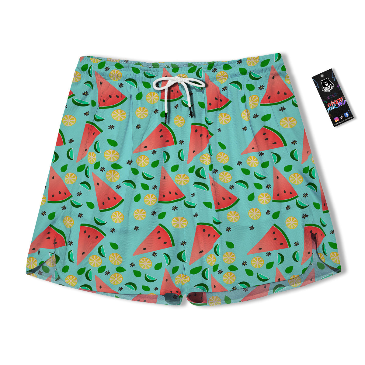 Watermelon Lime Green Print Pattern Men's Running Shorts-grizzshop