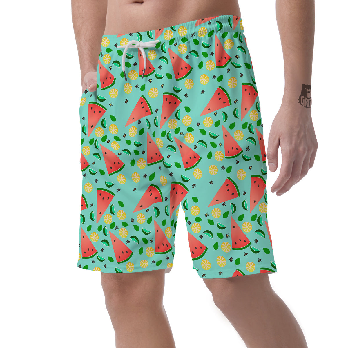 Watermelon Lime Green Print Pattern Men's Shorts-grizzshop
