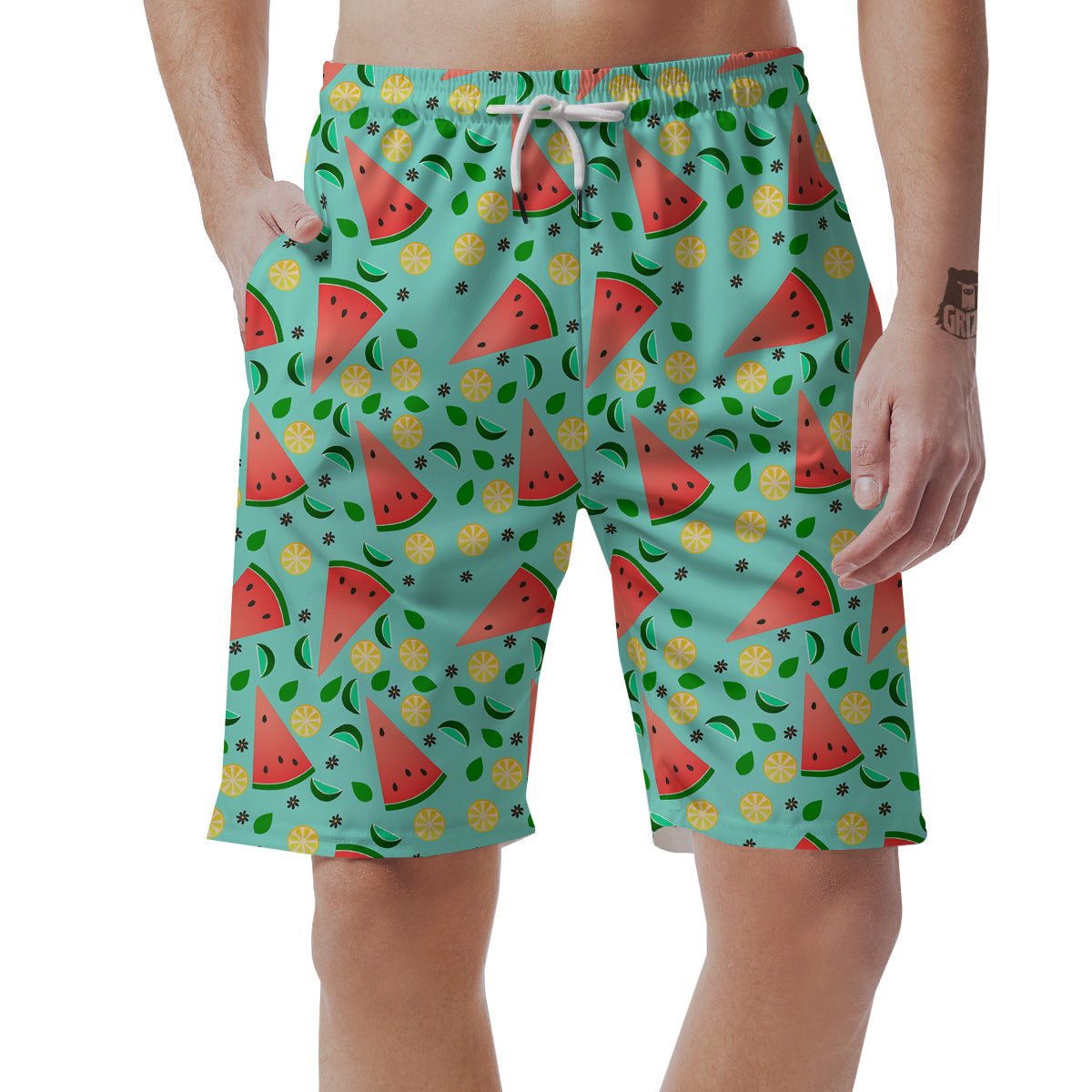 Watermelon Lime Green Print Pattern Men's Shorts-grizzshop