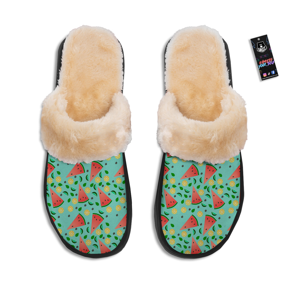 Watermelon Lime Green Print Pattern Slippers-grizzshop