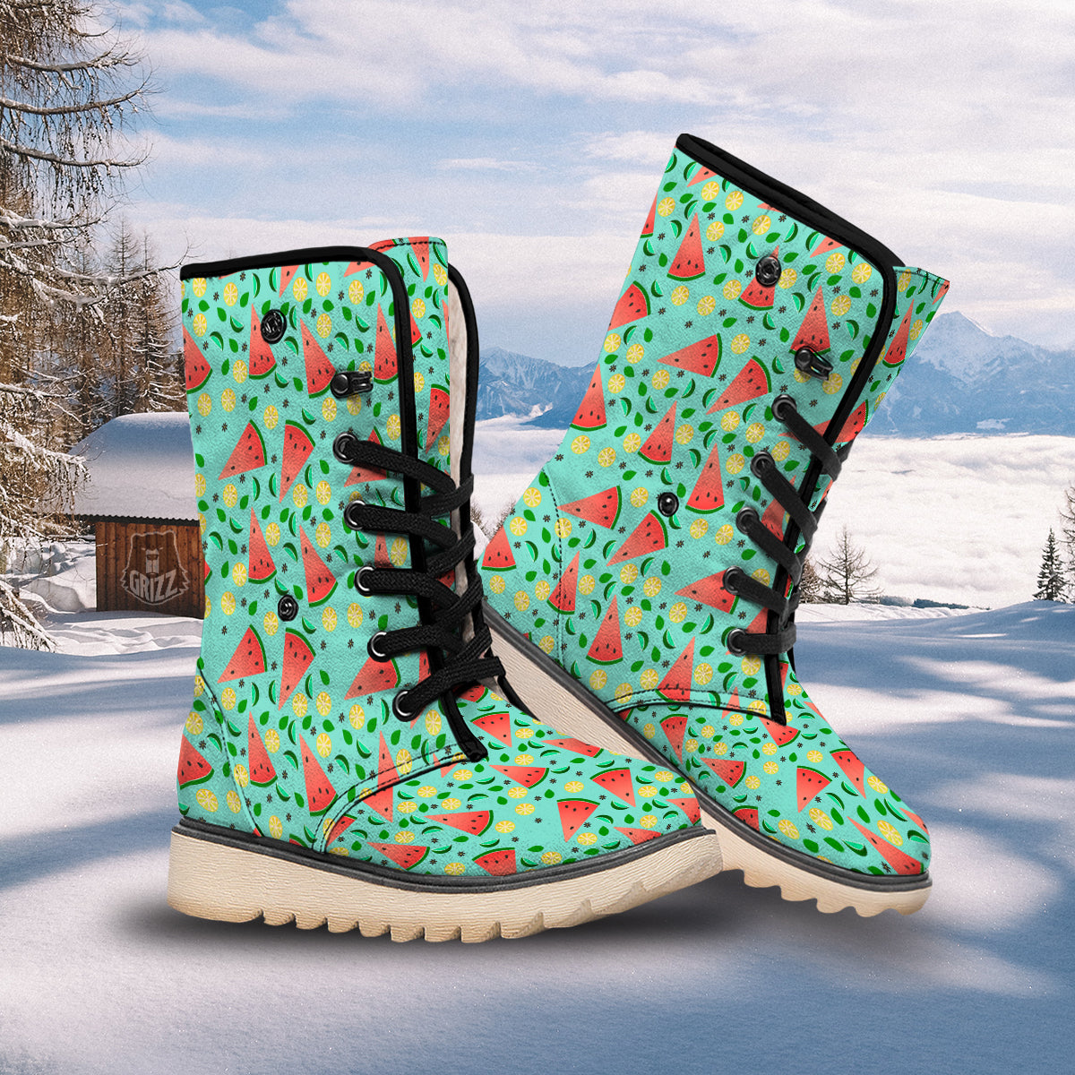 Watermelon Lime Green Print Pattern Snow Boots-grizzshop