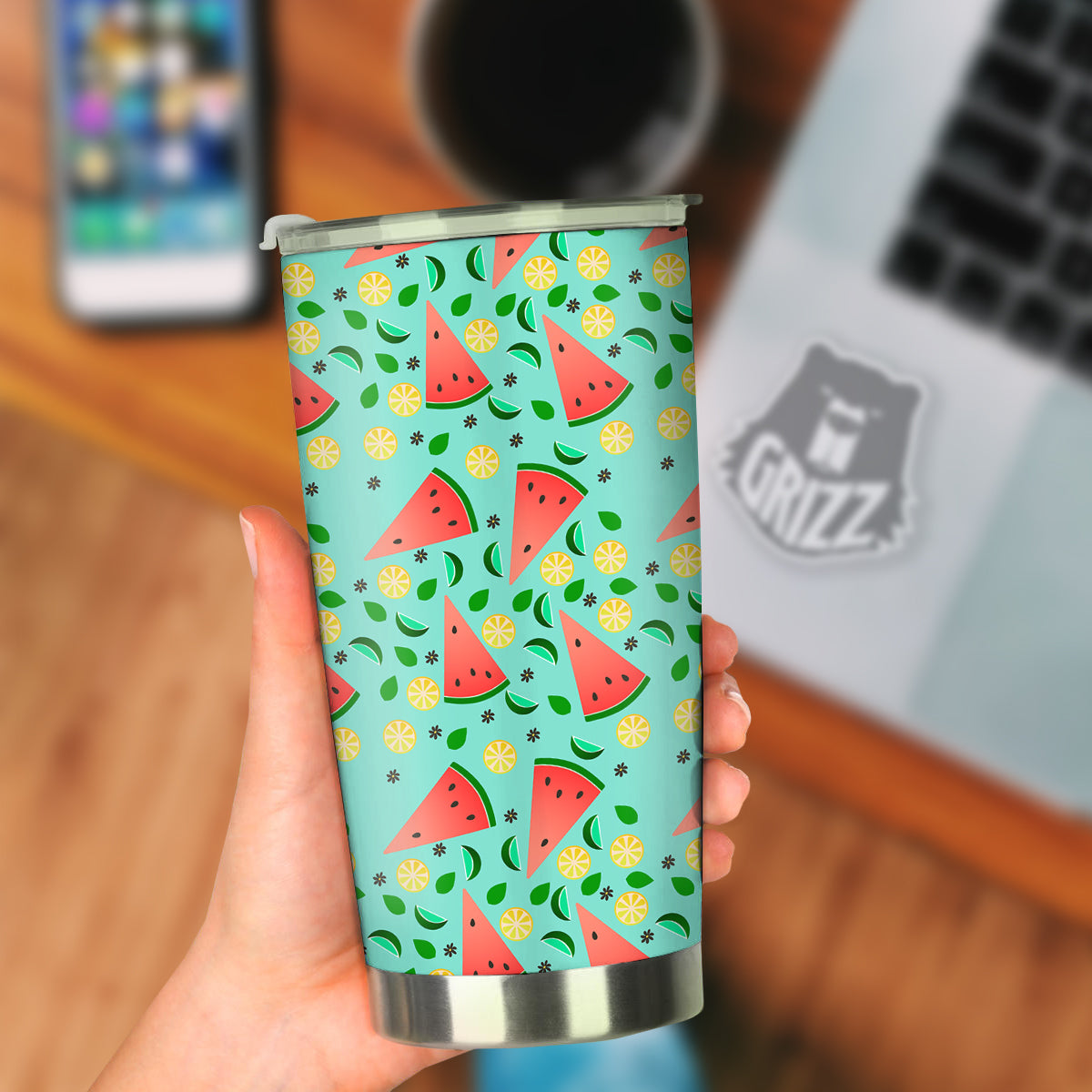 Watermelon Lime Green Print Pattern Tumbler-grizzshop