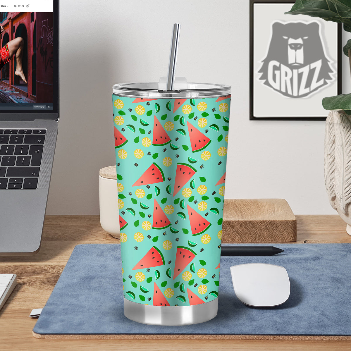 Watermelon Lime Green Print Pattern Tumbler-grizzshop