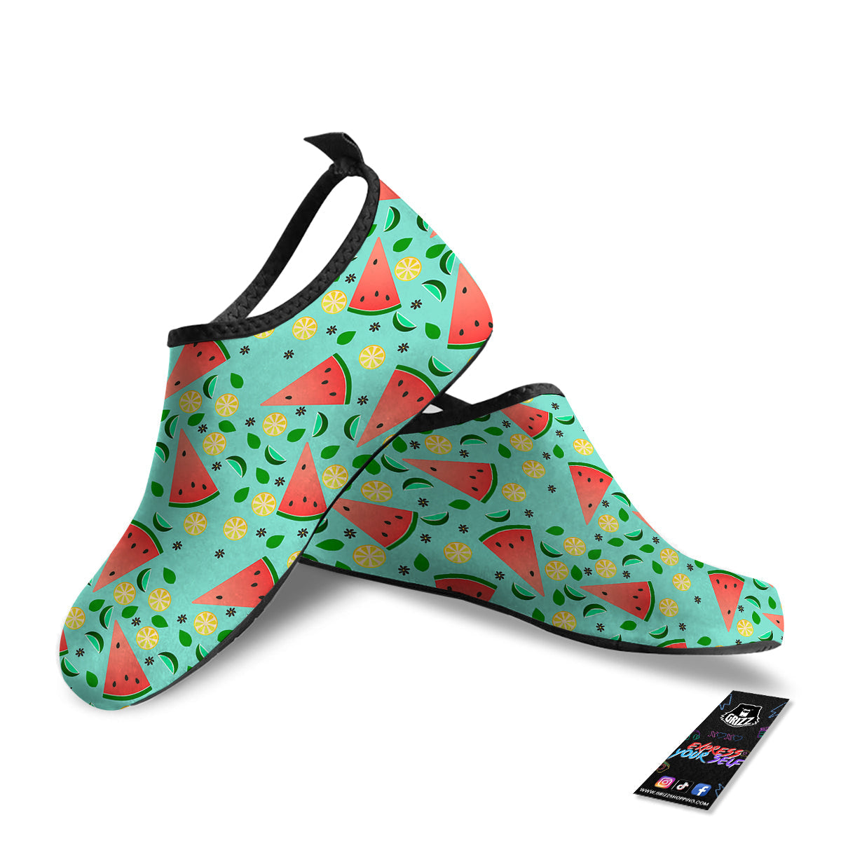 Watermelon Lime Green Print Pattern Water Shoes-grizzshop