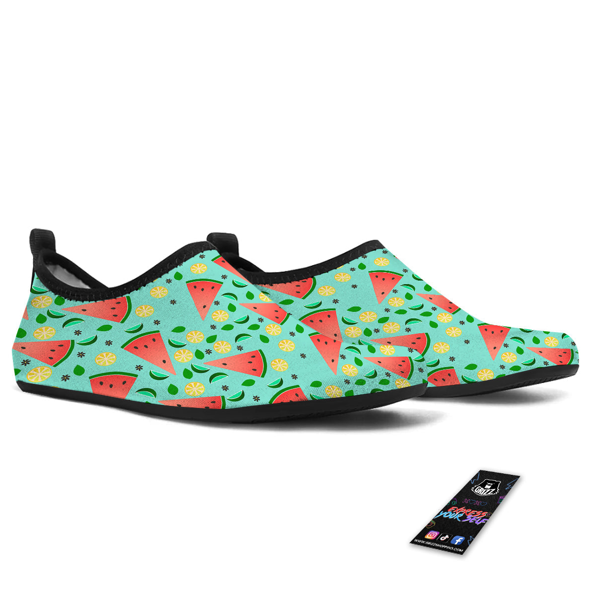 Watermelon Lime Green Print Pattern Water Shoes-grizzshop