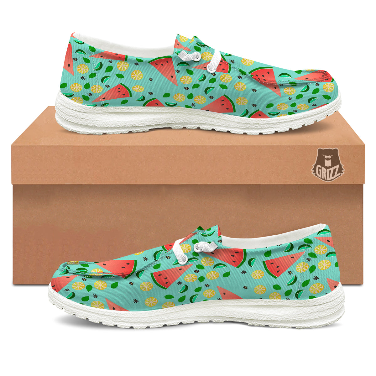 Watermelon Lime Green Print Pattern White Loafers-grizzshop