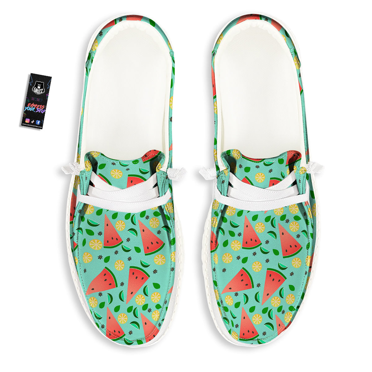 Watermelon Lime Green Print Pattern White Loafers-grizzshop