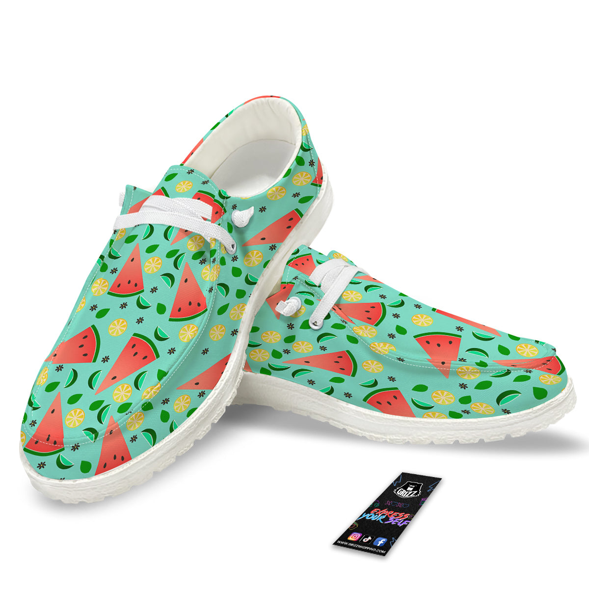 Watermelon Lime Green Print Pattern White Loafers-grizzshop