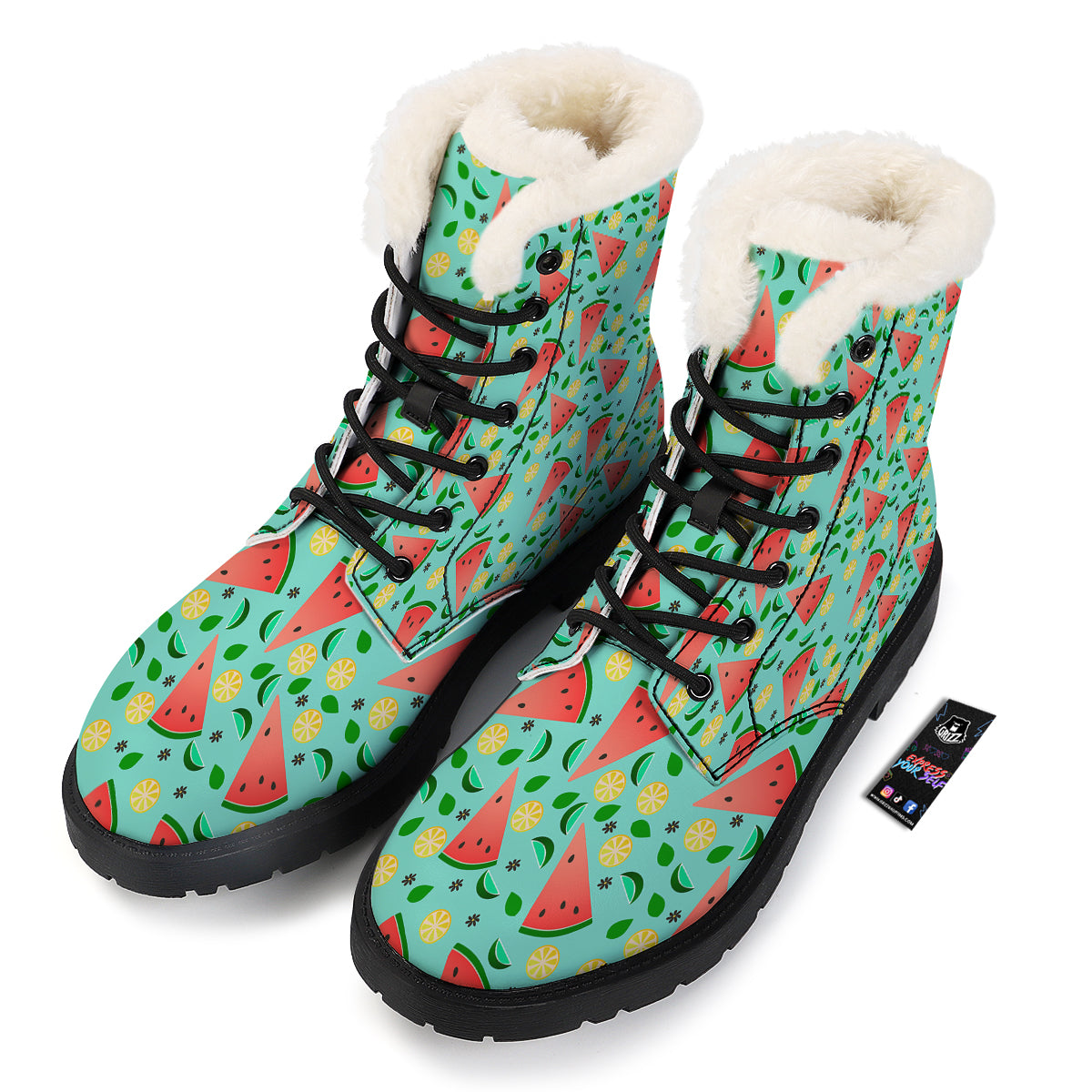 Watermelon Lime Green Print Pattern Winter Boots-grizzshop