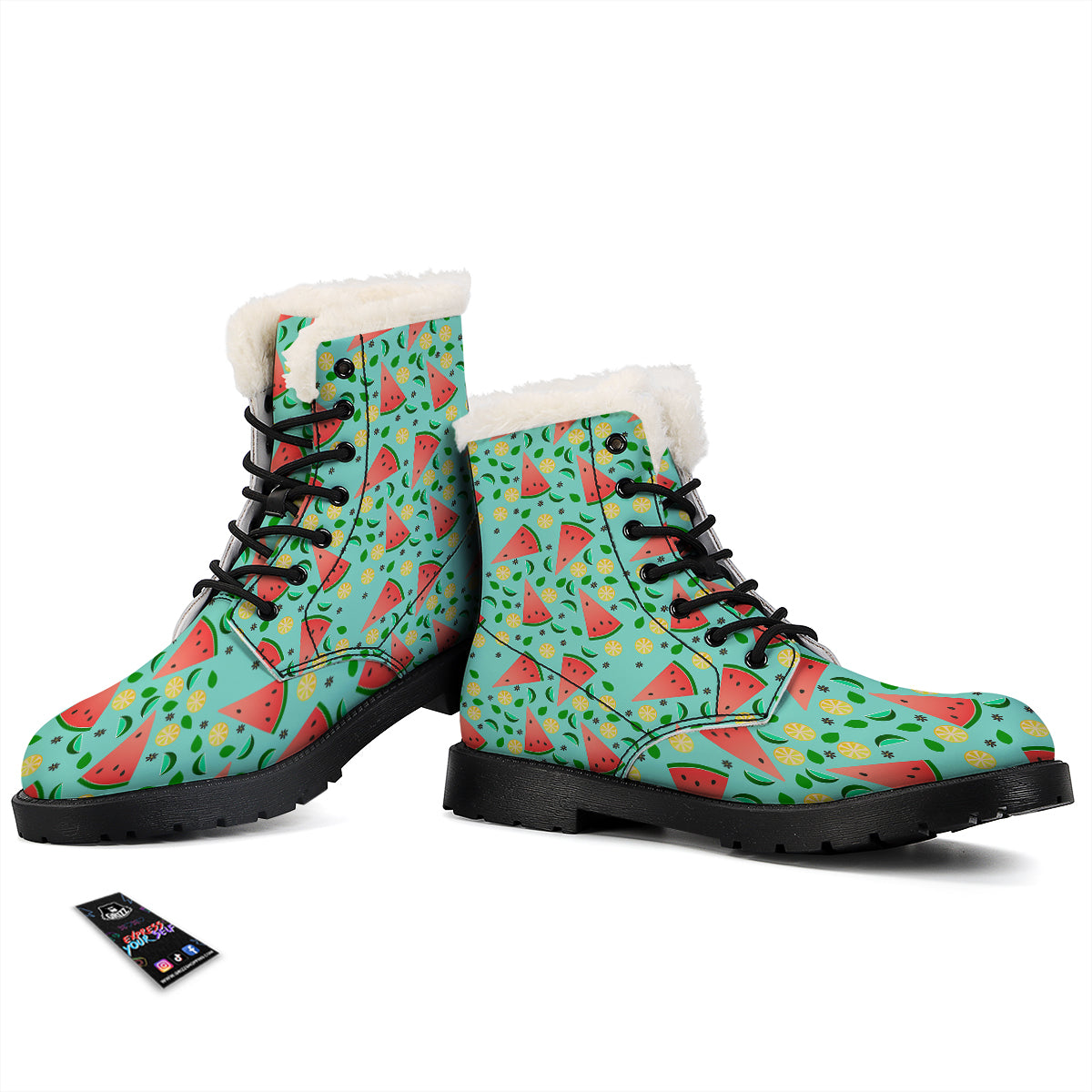 Watermelon Lime Green Print Pattern Winter Boots-grizzshop