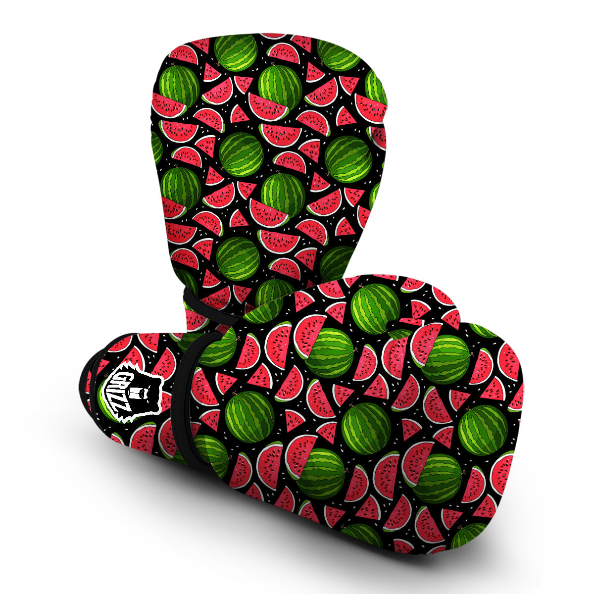 Watermelon Piece Black Pattern Print Boxing Gloves-grizzshop