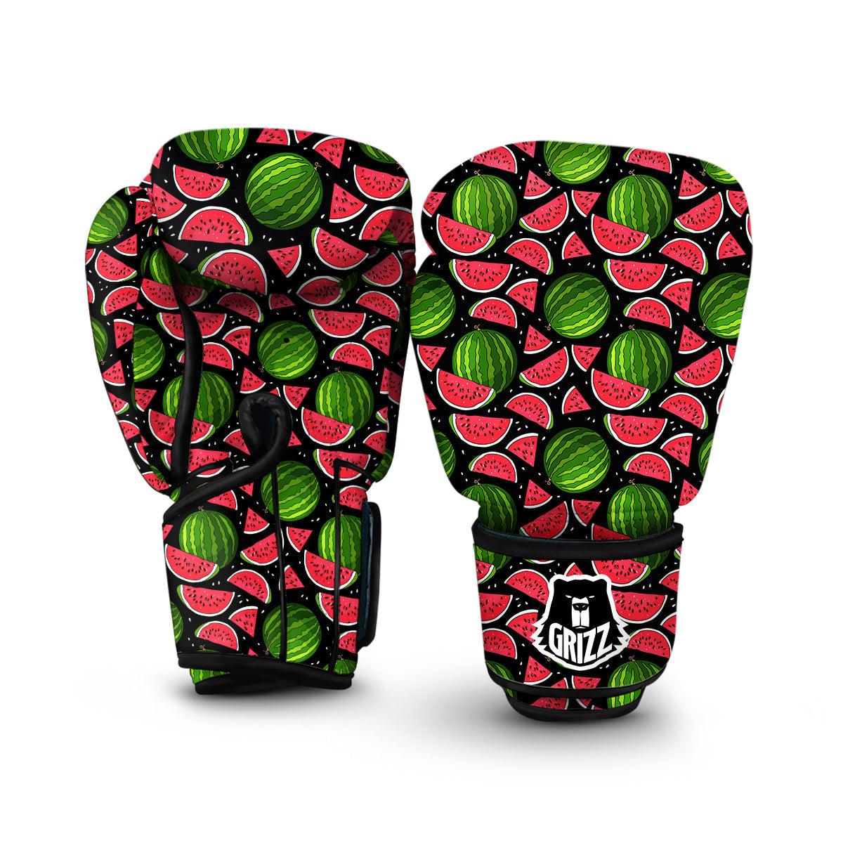 Watermelon Piece Black Pattern Print Boxing Gloves-grizzshop