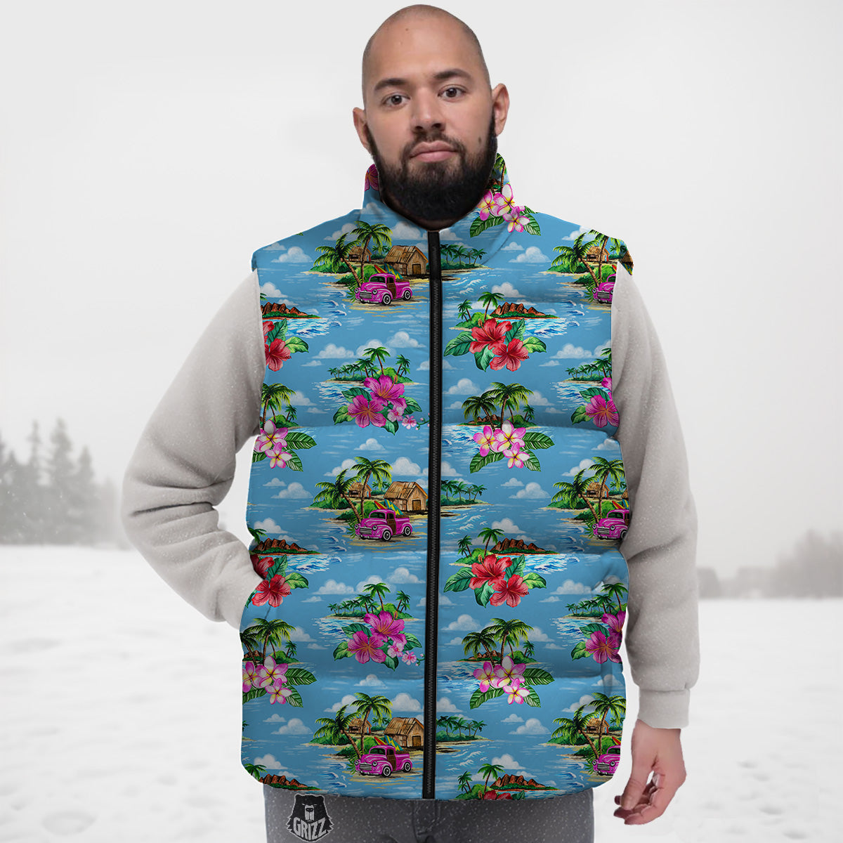 Watermelon Piece Black Pattern Print Down Vest-grizzshop