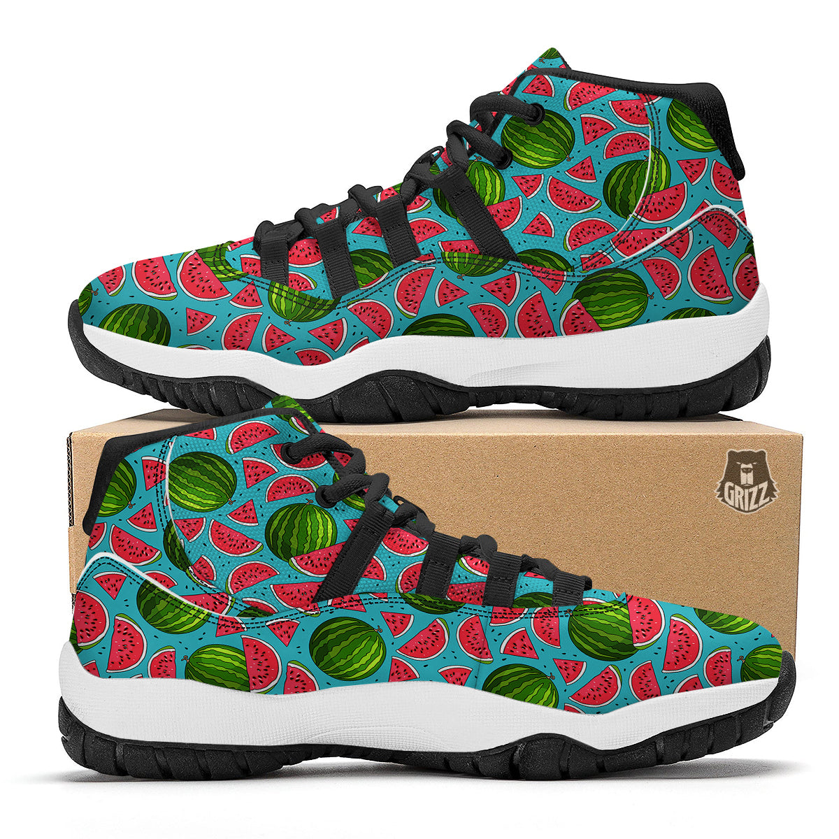 Watermelon Piece Blue Pattern Print Black Bball Shoes-grizzshop