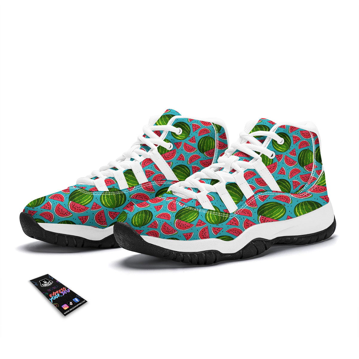 Watermelon Piece Blue Pattern Print White Bball Shoes-grizzshop