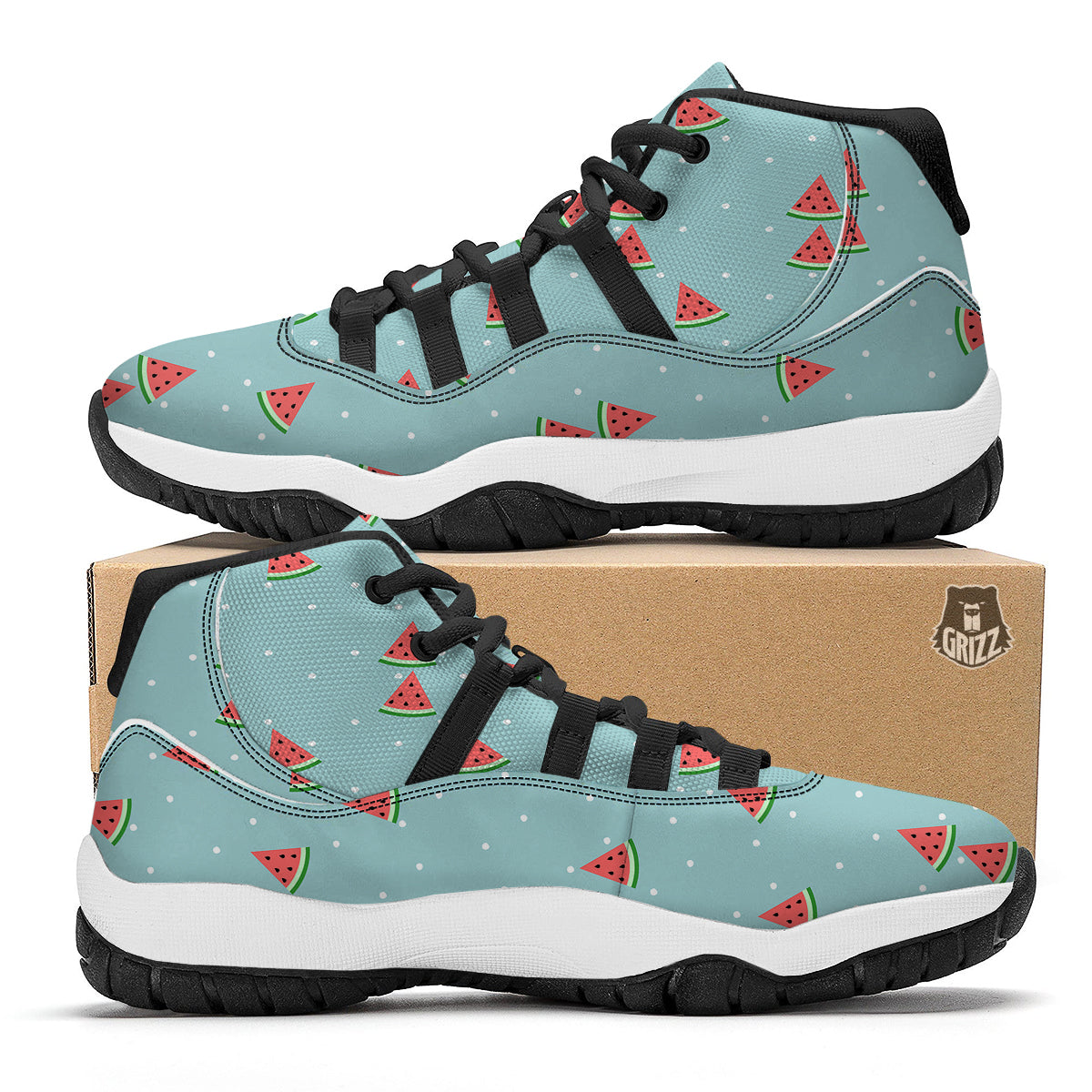 Watermelon Piece Polka Dot Blue Pattern Print Black Bball Shoes-grizzshop