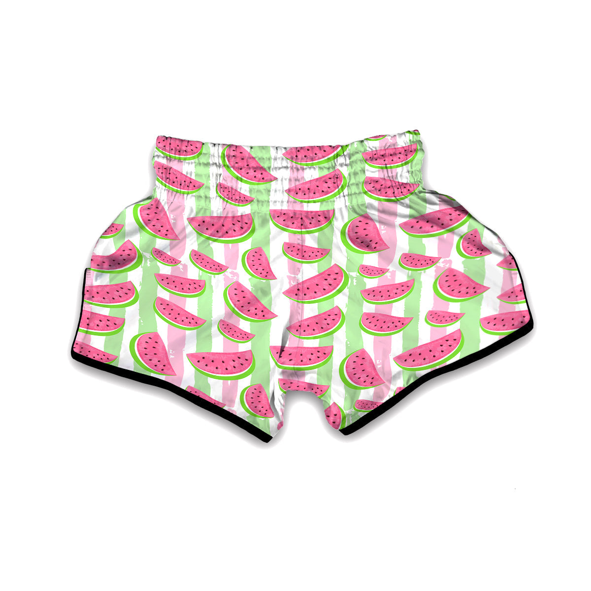 Watermelon Piece Stripe Green Pink Pattern Print Muay Thai Boxing Shorts-grizzshop