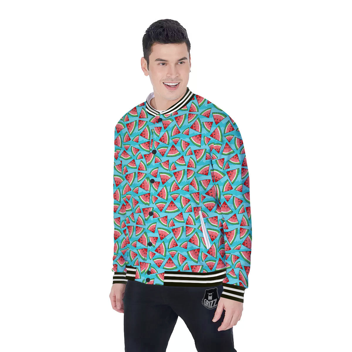 Watermelon Pieces Blue Print Pattern Baseball Jacket-grizzshop