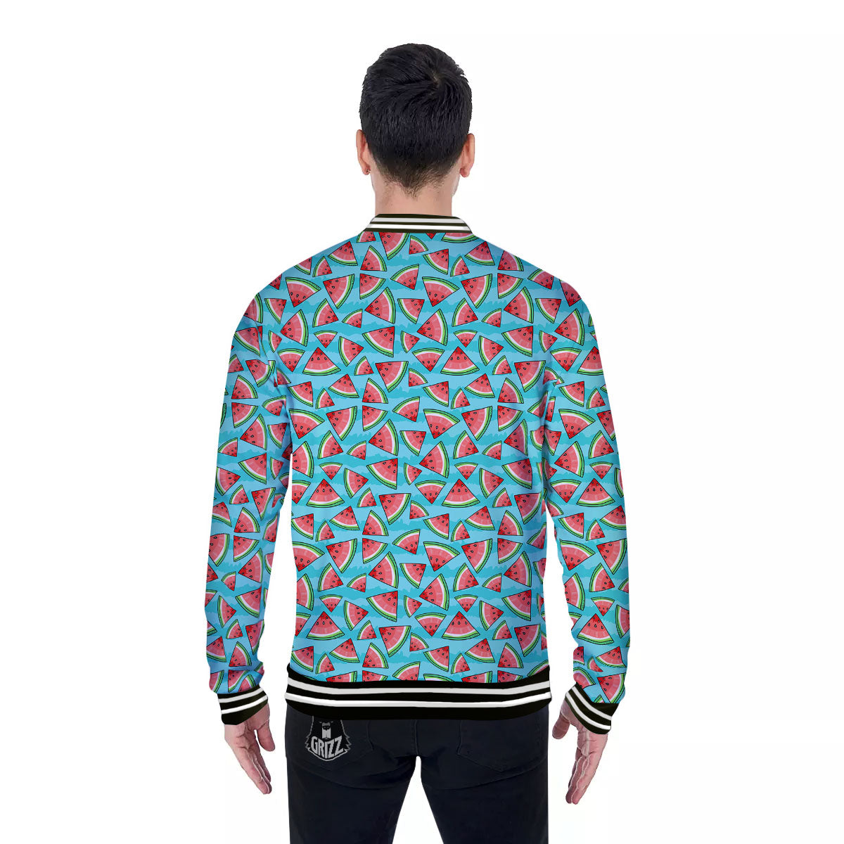 Watermelon Pieces Blue Print Pattern Baseball Jacket-grizzshop