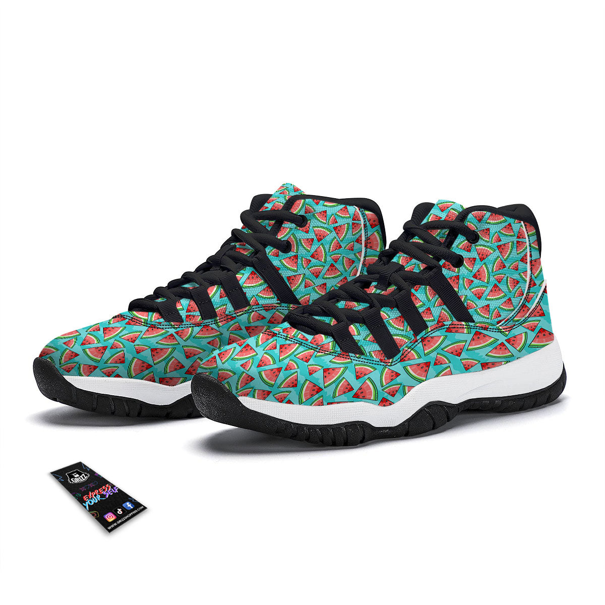 Watermelon Pieces Blue Print Pattern Black Bball Shoes-grizzshop