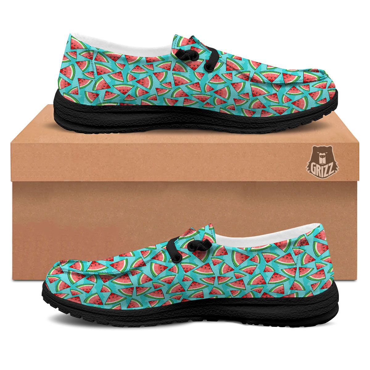 Watermelon Pieces Blue Print Pattern Black Loafers-grizzshop