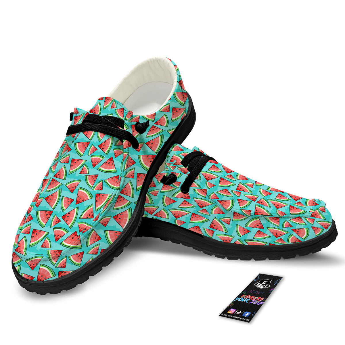 Watermelon Pieces Blue Print Pattern Black Loafers-grizzshop