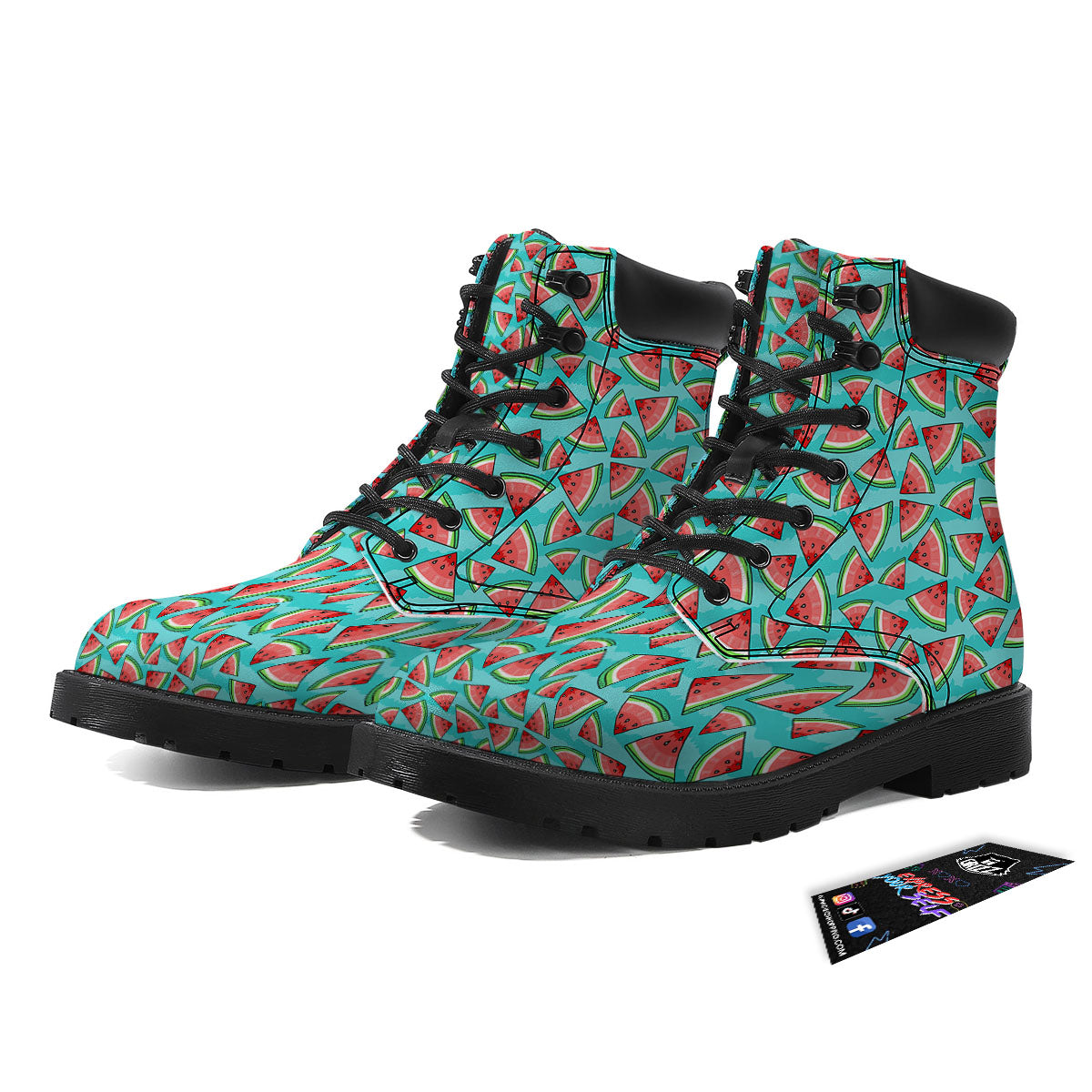 Watermelon Pieces Blue Print Pattern Boots-grizzshop