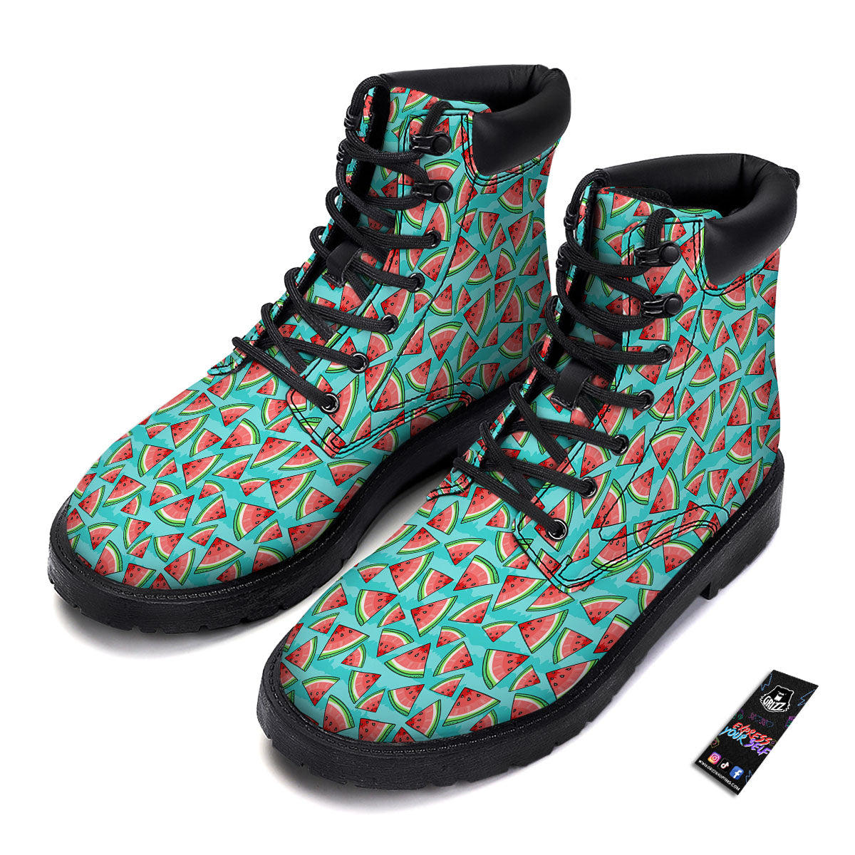 Watermelon Pieces Blue Print Pattern Boots-grizzshop