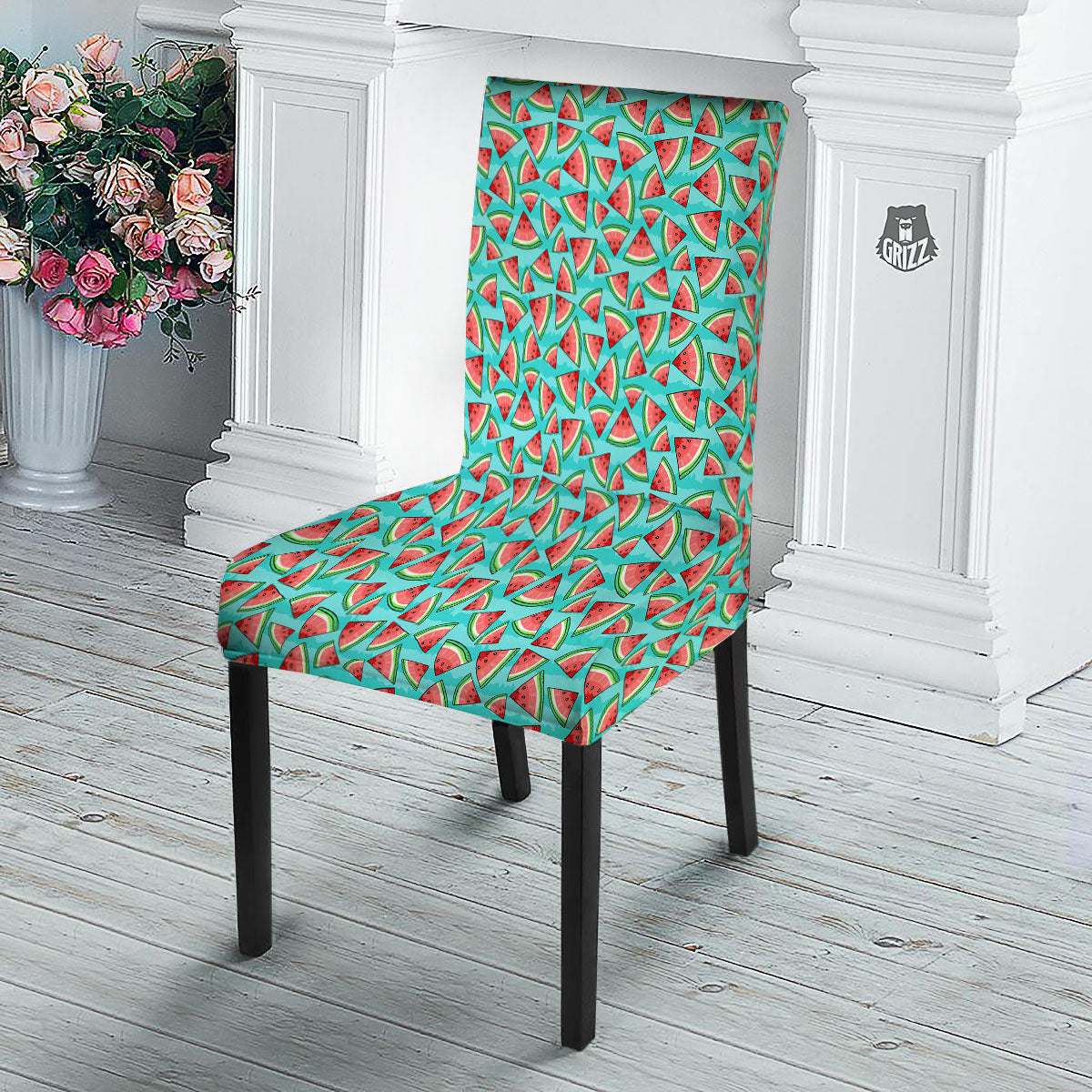 Watermelon Pieces Blue Print Pattern Dining Chair Slipcover-grizzshop